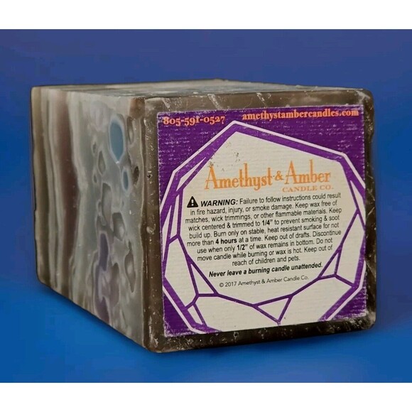 Amethyst and Amber Handmade Opal Crystal Geode Pillar Candle 6" H x 3" W - Picture 4 of 5